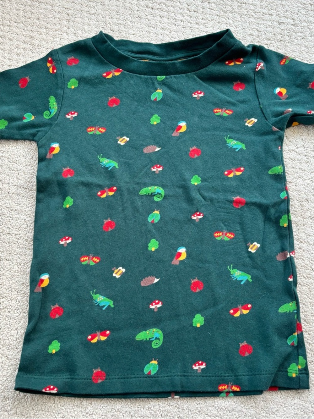 Little green radicals Forest Green Kids Tee with Colorful Critter bug Print